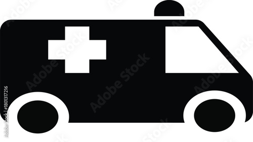 Ambulance icon, emergency medical service vehicle