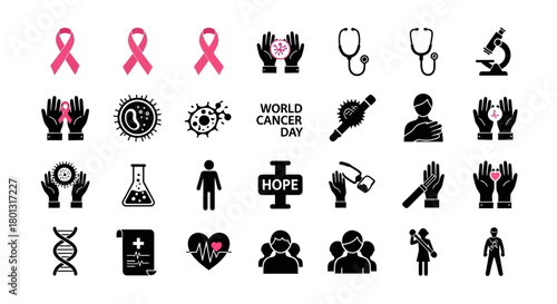 World Cancer Day Awareness Icons Stock Illustration.svg
