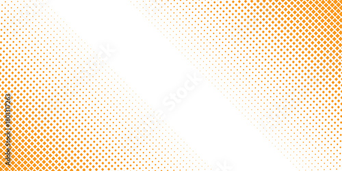 Orange Halftone Square Dot Gradient Background with Bright White Diagonal Focus Area and Border