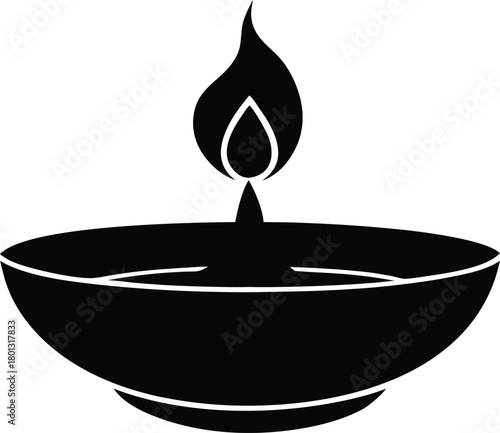 Diwali diya silhouette vector illustration, traditional deepavali oil lamp graphic element