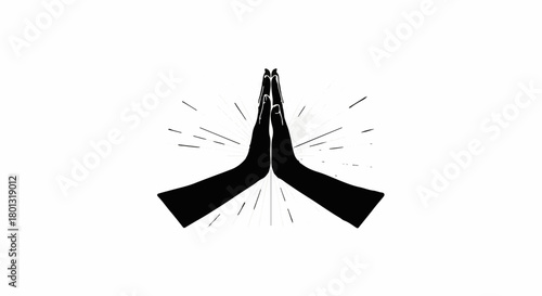 Hands pressed together in prayer or greeting, radiating positive energy against a clean white background.