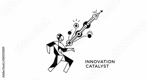 Abstract figure propels innovative idea forward with dynamic energy and progress.