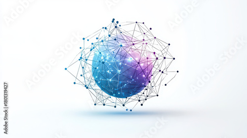 Geometric sphere looks connected and innovative on white background