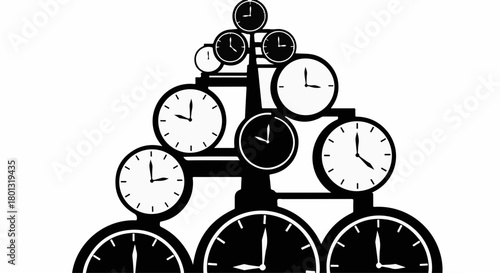 Abstract arrangement of clocks symbolizing the passage of time and urgency