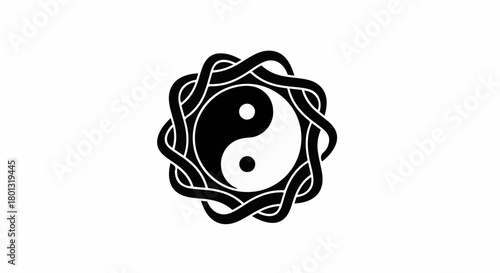 Harmonious yin yang symbol embraced by intricate knotwork, representing balance and unity