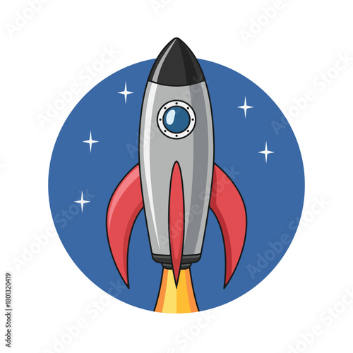 Rocket flying surrounded by stars. Vector design