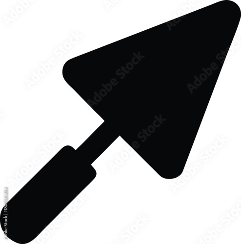 Black silhouette trowel represents bricklaying or plastering equipment is displayed against white background