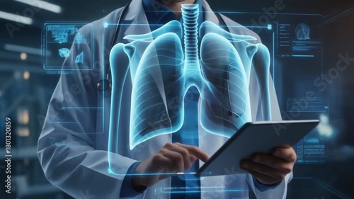 Doctor Analyzing Lungs with Technology for Medical Diagnosis.