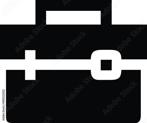 Black briefcase silhouette with a handle and white buckle shows business or travel