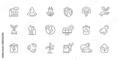 Eco friendly concept. Ecology and environment line icon set. Green energy, recycling and conservation symbols