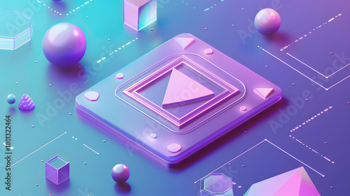 3d Isometric Pastel gradient icon play button