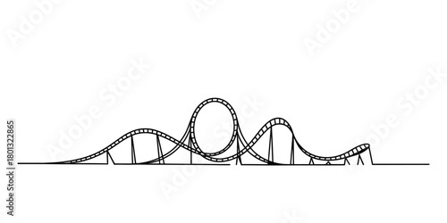 Stylized roller coaster track line art vector illustration featuring thrilling loops and curves, perfect for amusement park and adventure concepts.