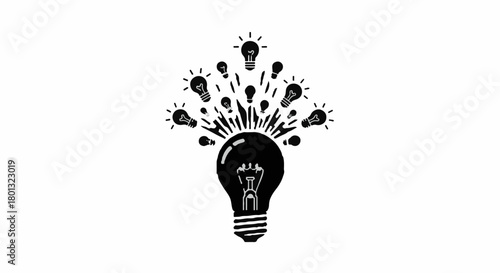 Explosion of bright ideas bursting from a single lightbulb, symbolizing innovation and creativity.