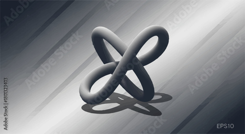 Abstract 3D mathematical shape with looping form casting a shadow on a textured background.