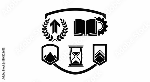 Coat of arms symbolizing education, growth, time, and achievement
