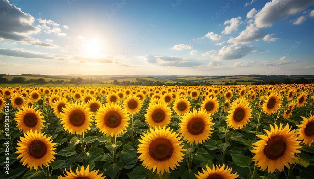 Fototapeta premium Golden Sunflowers under Blue Summer Sky