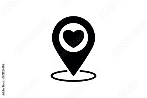 Location marker with a heart symbol, representing love and connection to a place or destination.
