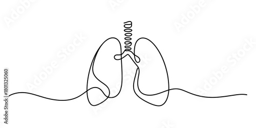 One line art of human lungs and trachea. minimalist medical illustration representing the respiratory system, breathing, and health concepts.