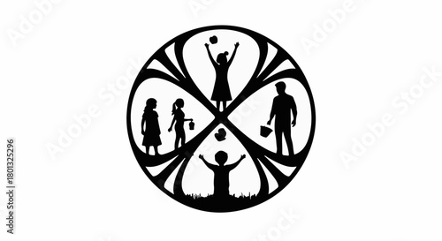 Diverse family circle celebrating life and connection with joyful silhouettes