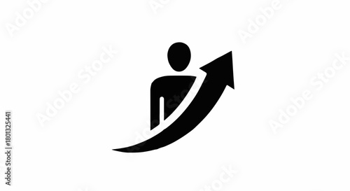 Silhouette of a person ascending on an upward trending arrow representing growth and success.