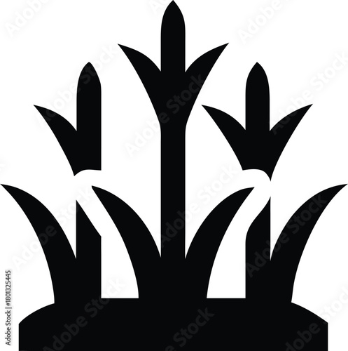 Black silhouette reveals the growth of grass in a field on a white backdrop