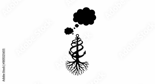 Anchor metaphorically grows roots and sprouts a thought bubble, symbolizing growth and ideas.