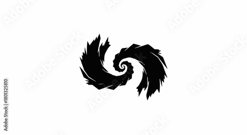 Abstract swirling black ink pattern on white background, symbolizing motion and energy
