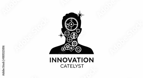 Silhouette of a person's head filled with intricate gears, symbolizing innovation and a catalyst for change.