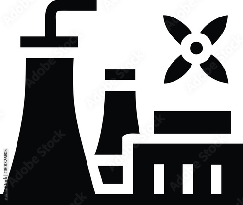 Nuclear power plant with fan emits energy in this simple black icon