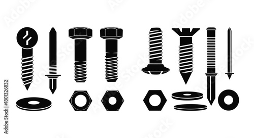 Bolts screws nuts washers hardware fasteners construction icons