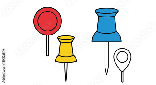 Vector illustration of colorful push pins and location markers