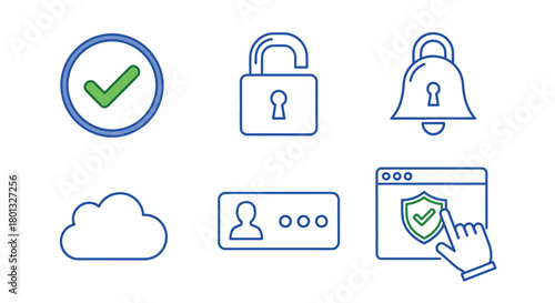 Security icons set cloud protection safety lock notification access