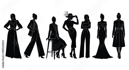 Fashion silhouette vector set women clothing style illustration