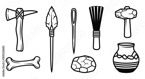 Stone age tools and artifacts vector illustration drawing