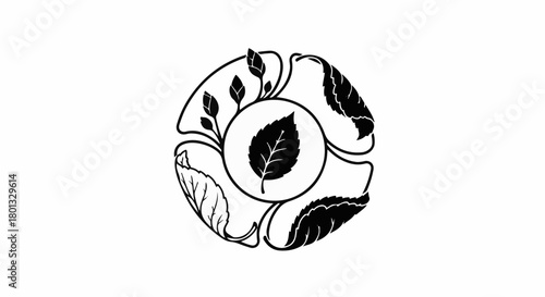 Circular emblem representing the cycle of nature with diverse leaf stages and growth.
