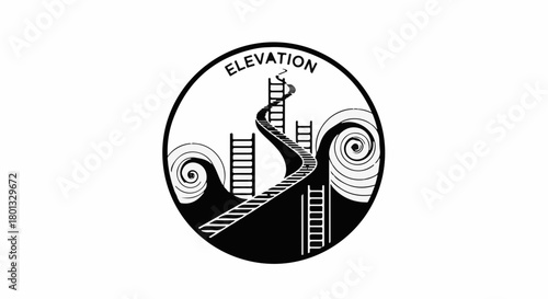 Symbolic journey of growth and aspiration with ladders leading to the sky