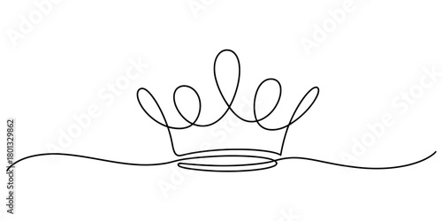 Continuous line drawing of a majestic crown, representing royalty, success, leadership, and luxury, on a clean, isolated white background.