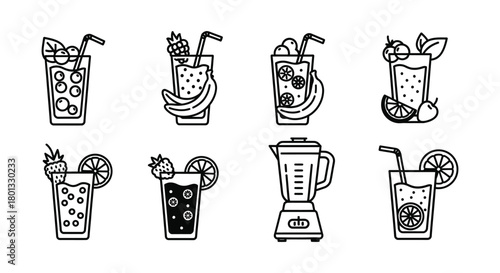 Vector illustration of smoothies and juice for healthy drinks