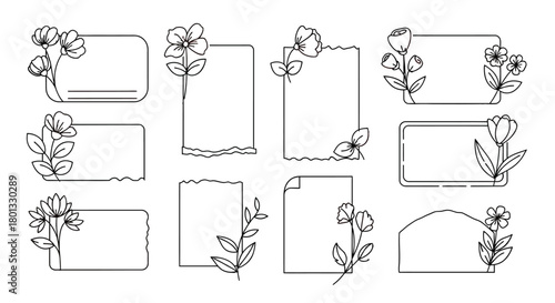 Floral note paper template collection scrapbook style design