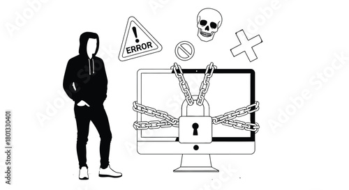 Cybersecurity threat protection computer virus attack illustration