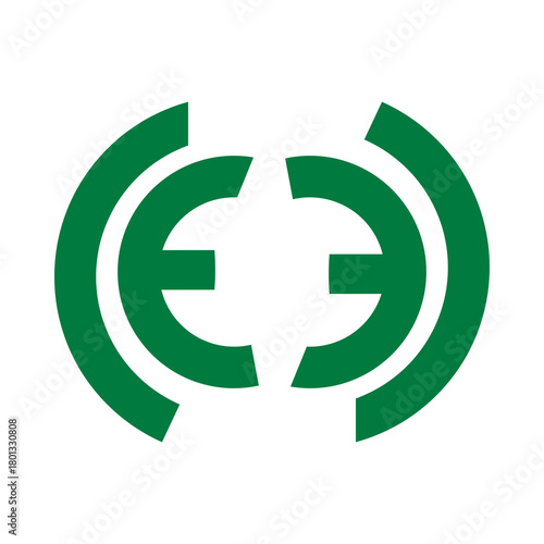 A modern, abstract logo design featuring two mirrored 