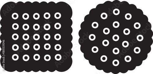 Square and Round Biscuits with Circular Punctures cookie on transparent background