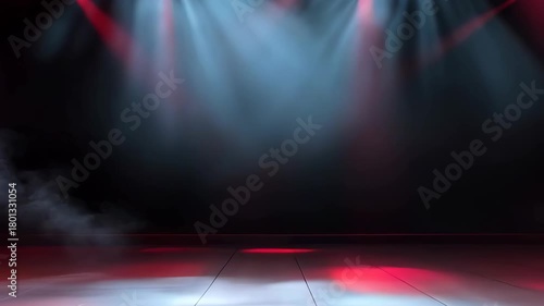 Dramatic Stage Lighting With Red And Blue Hues And Smoke Effects Creating An Energetic Atmosphere For A Performance Or Concert Event