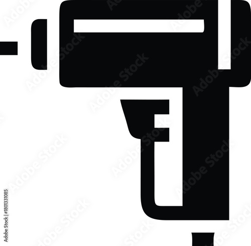 Highcontrast black cordless drill showcases modern simplicity and bold minimalism on a white background