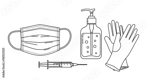 Medical supplies vector illustration mask gloves sanitizer