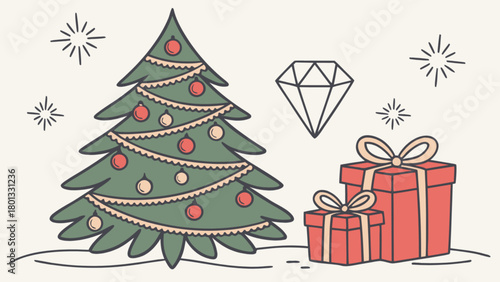 Christmas tree gifts diamond celebration holiday season festive winter december presents ornament decoration, exactly 100 chars