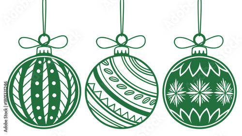 Green christmas ornaments holiday decoration vector design christmas balls decorative festive elements