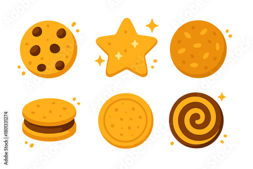 Delicious baked cookies and biscuits assortment with different shapes and flavors