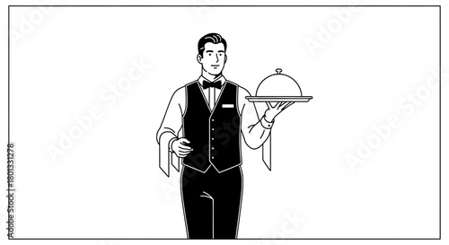 Waiter serving food vector illustration for restaurant design