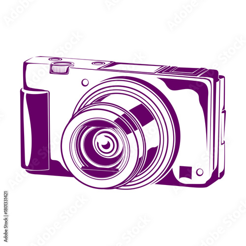 Clean silhouette of a modern compact camera, ideal for technology themes, photography icons, minimal design sets, and creative digital graphics.